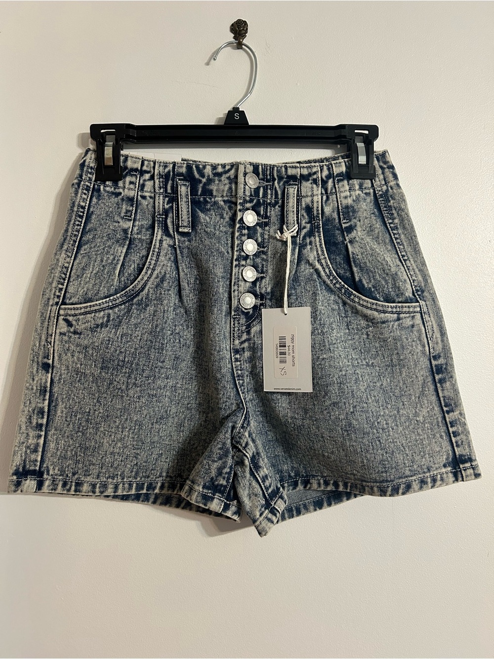 Vervet High-Waist Acid Wash Denim Shorts with Button-Front
